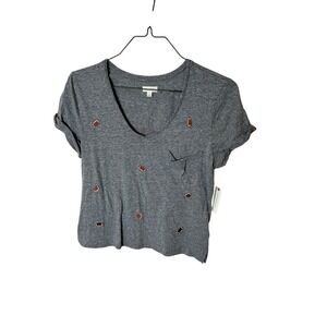 Pilcro Anthropologie The Quinn Grey Football V-Neck T-Shirt Small NWT